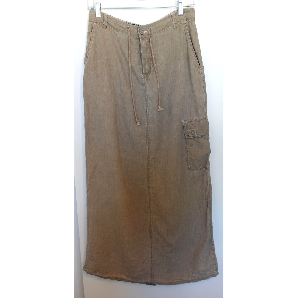 Vintage 90s American Eagle‎ Cargo Maxi Skirt 2 Khaki Linen Utility Granola Gorp